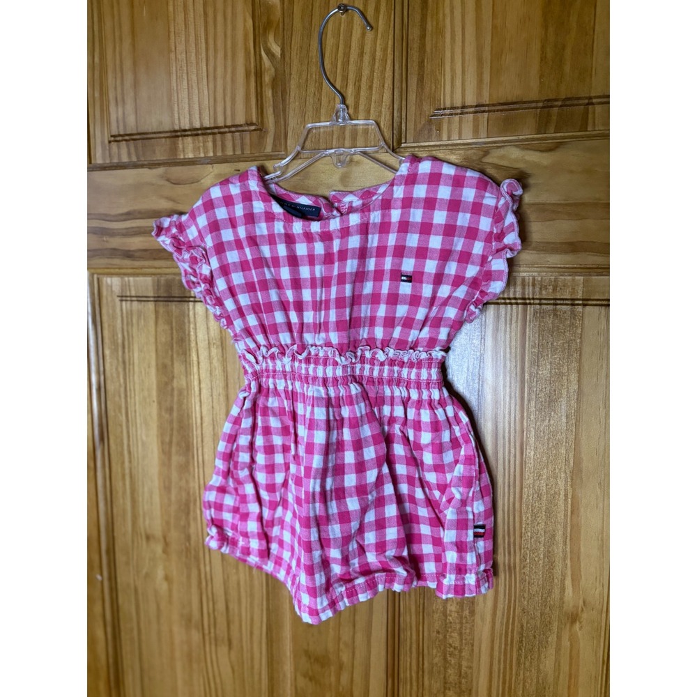 Tommy Hilfiger Toddler Girls Pink White Gingham Ruffle Romper Size 3T